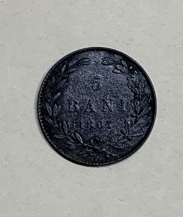 Moneda 5 bani 1867 semn monetărie Watt &amp;Co