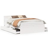 Cumpara ieftin Cadru pat fara saltea/cu tablie, alb, 150x200cm, lemn masiv pin