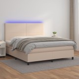 VidaXL Pat cu arcuri, cu saltea și LED, cappuccino 160x200cm piele eco