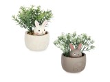 Set 2 plante artificiale verzi in ghiveci ceramica Iepurasi &Oslash;10x14h