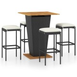 VidaXL Set mobilier bar de grădină cu perne, 5 piese, negru, poliratan