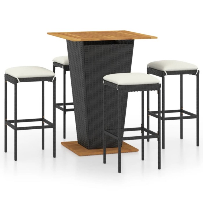vidaXL Set mobilier bar de grădină cu perne, 5 piese, negru, poliratan