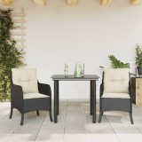 VidaXL Set mobilier de grădină cu perne, 3 piese, negru, poliratan