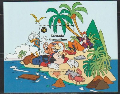 Grenada Grenadines MNH 1995 - Disney desene animate Mickey Mouse aventura piratilor - colite (2 poze) foto