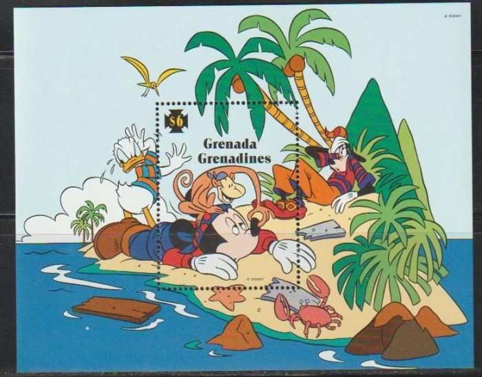Grenada Grenadines MNH 1995 - Disney desene animate Mickey Mouse aventura piratilor - colite (2 poze)