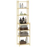 HOMCOM Raft de Depozitare pentru Baie cu 7 Niveluri, 44x33x180 cm, Lemn Natural | Aosom Romania