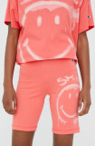 Champion pantaloni scurti Champion X Smiley 115938 femei, culoarea roz, cu imprimeu, high waist