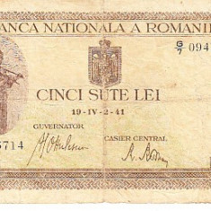 M1 - Bancnota Romania - 500 lei emisiune aprilie 1941 - filigran orizontal