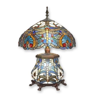 Lampa de masa Tiffany cu abajur albastru cu libelule TA-143 foto