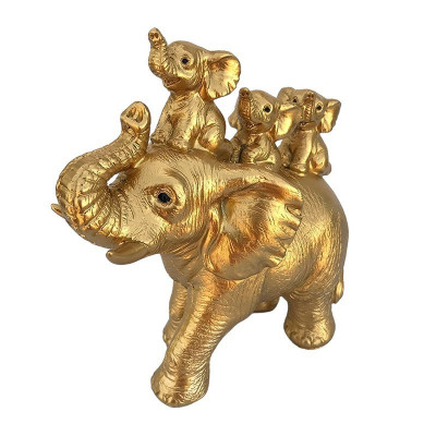 Statueta decorativa, Familie de Elefanti, Auriu, 15 cm, 1131H foto
