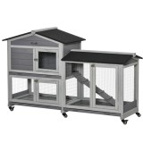 PawHut Cușcă pentru Iepuri cu 2 Niveluri, 6 Roți, Tavă Detașabilă, Rampă și Plasă Metalică, 157.4x53x99.5 cm, Gri | Aosom Romania
