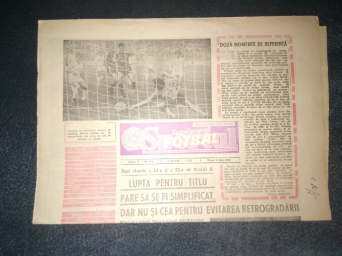 ZIARUL SPORTUL SUPLIMENT FOTBAL 5 MAI 1989
