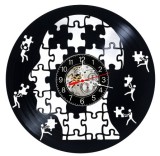 Ceas de perete 30 cm din disc vinil, design Psihologie Cap Uman Puzzle, Negru, Mecanism Quartz Silentios