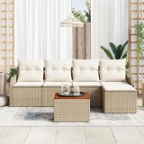 Set de canapele de grădină vidaXL cu 6 piese cu perne Bej Ratan Poli Acacia