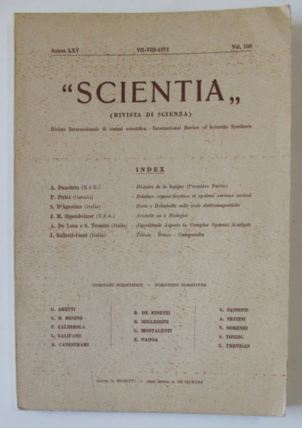 &#039; SCIENTIA &#039; ( RIVISTA DI SCIENZA ) , CONTINE SI : HISTOIRE DE LA LOGIQUE, PREMIERE PARTIE par A. DUMITRIU , 1971