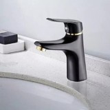 Baterie chiuveta baie Adsinio monocomanda fixa scurta Negru-Auriu
