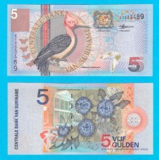 Surinam (p#146) 5 Gulden 2000 UNC &amp;#039;Ciocănitoare&amp;#039; serie: AT3334xx foto