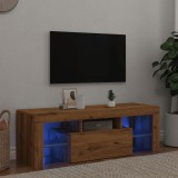 Dulap TV Gossi Stejar Artizanal 120 cm cu LED RGB, Lemn Prelucrat, 1 Usa si 3 Rafturi, Design Modern