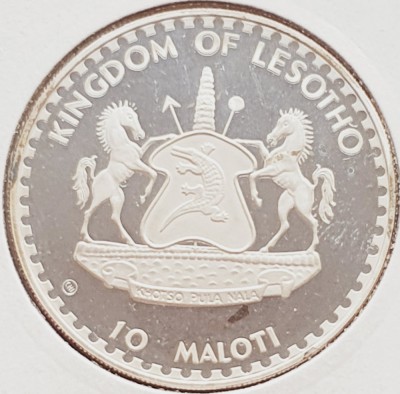 1985 Lesotho 10 Maloti 1982 Moshoeshoe II (tiraj 3,582) km 32 argint foto