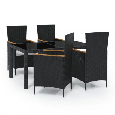 Set mobilier de exterior cu perne, 5 piese, negru, poliratan foto