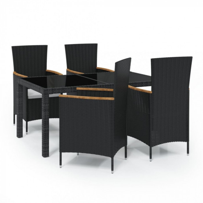 Set mobilier de exterior cu perne, 5 piese, negru, poliratan