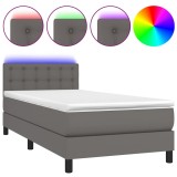 Cumpara ieftin Pat continental cu saltea si LED, gri, 80x200 cm, piele eco
