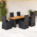 VidaXL Set mobilier de grădină cu perne, 7 piese, negru, poliratan
