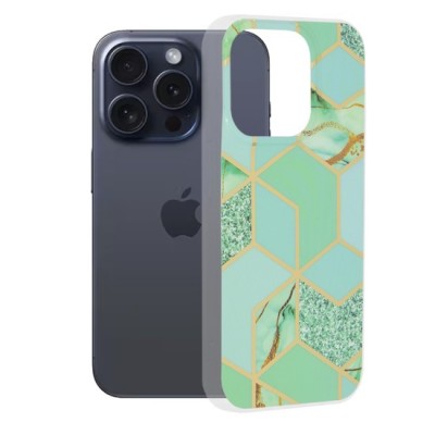 Husa pentru iPhone 15 Pro - Techsuit Marble Series - Green Hex foto