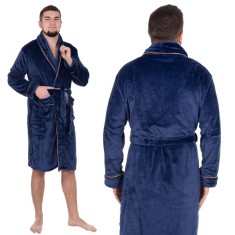 Halat de baie pentru barbati pana la genunchi, marimea L/XL, albastru marin Household NewTrend