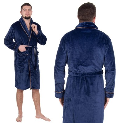 Halat de baie pentru barbati pana la genunchi, marimea XXL, albastru marin Household NewTrend foto