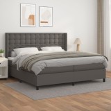 vidaXL Pat box spring cu saltea, gri, 200x200 cm, piele ecologică