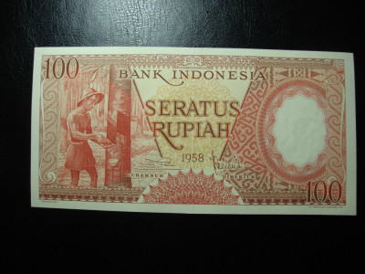 INDONEZIA 100 RUPII 1958 UNC foto