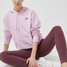 New Balance bluza femei, culoarea violet, cu glugă, cu imprimeu