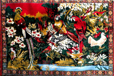 Pasari in Gradina Edenului - carpeta persana originala vintage 170 x 116 cm foto