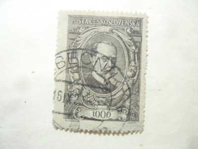 Timbru Cehoslovacia 1920 Presedinte Masaryk val. 1000 h stampilat foto