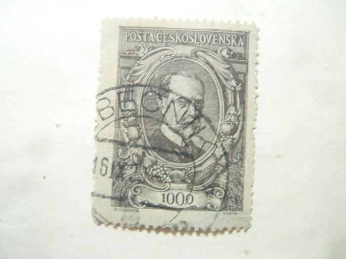 Timbru Cehoslovacia 1920 Presedinte Masaryk val. 1000 h stampilat