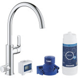 Baterie de bucatarie Grohe Blue Pure Eurosmart 30383000, 3/8&amp;#039;&amp;#039;, filtrare apa, tip C, pipa inalta, Crom