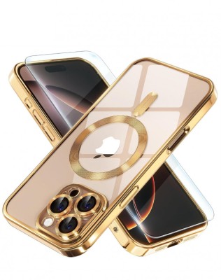 Huse silicon cu incarcare wireless compatibila cu Iphone 16 Pro Auriu foto