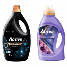 Detergent lichid pentru rufe negre sau de culoare inchisa Active, 6 litri, 120 spalari + Balsam de rufe Active Summer Touch, 1.5 litri, 60 spalari