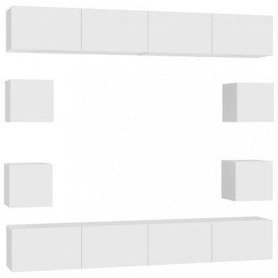 Set dulapuri TV, 8 piese, alb, lemn prelucrat foto