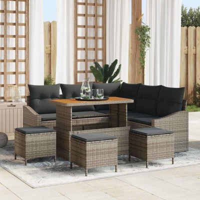 vidaXL Set de canapele pentru grădină cu pernă 9 pcs Gri Rattan poli foto