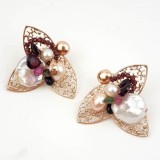 Cumpara ieftin Cercei Argint 925 placat aur roz, granat, turmalină, perle cultura, 3.5cm, Glamour, Made in Italy