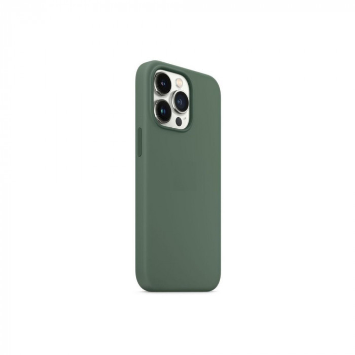 Husa din silicon compatibila cu iPhone 13 cu protectie la camera,silk touch, interior din catifea, Verde inchis