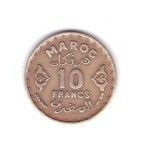 Moneda Maroc 10 francs/franci 1952, stare foarte buna, curata
