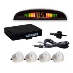 Set 4 Senzori de Parcare Auto cu Display LED si Avertizare Sonora, Culoare Alb, AutoREY&reg; Premium
