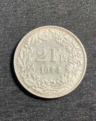 Moneda 2 franci 1944 Elveția argint foto