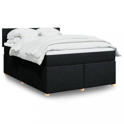 vidaXL Pat box spring cu saltea, negru, 140x190 cm, textil 3288970 foto