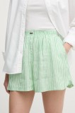 Lacoste pantaloni scurți din in culoarea verde, cu imprimeu, high waist, FF0226