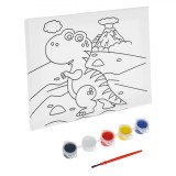 Set Pictură Canvas Dinozaur, Multicolor, 20x15cm, 5 Vopsele Acrilice, 1 Pensulă