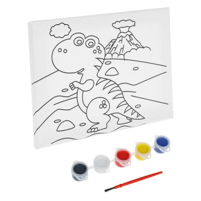 Set Pictură Canvas Dinozaur, Multicolor, 20x15cm, 5 Vopsele Acrilice, 1 Pensulă foto
